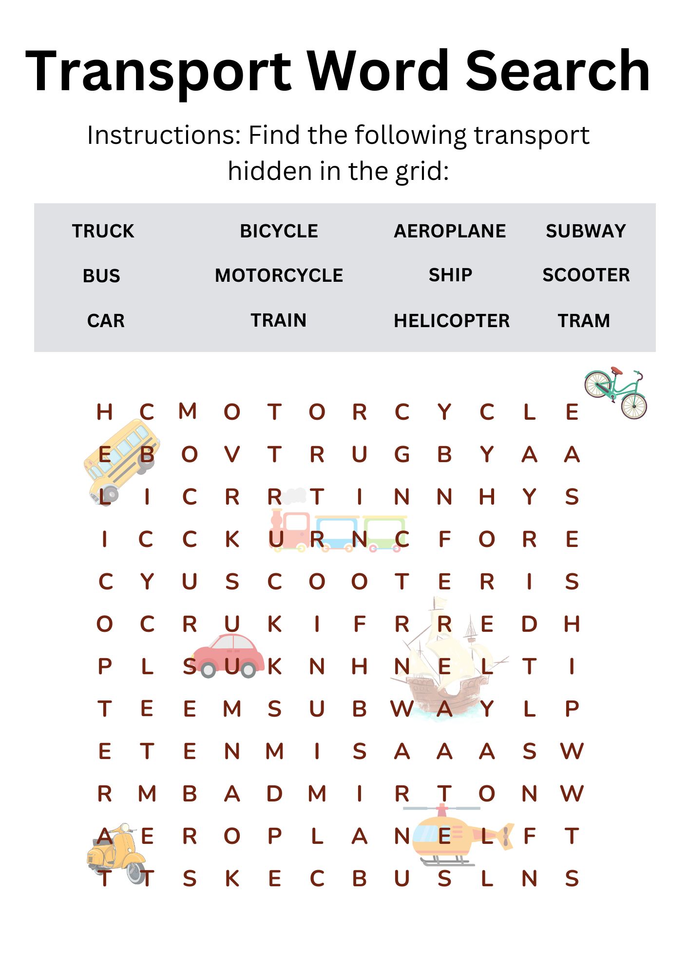 Word Search - Transport